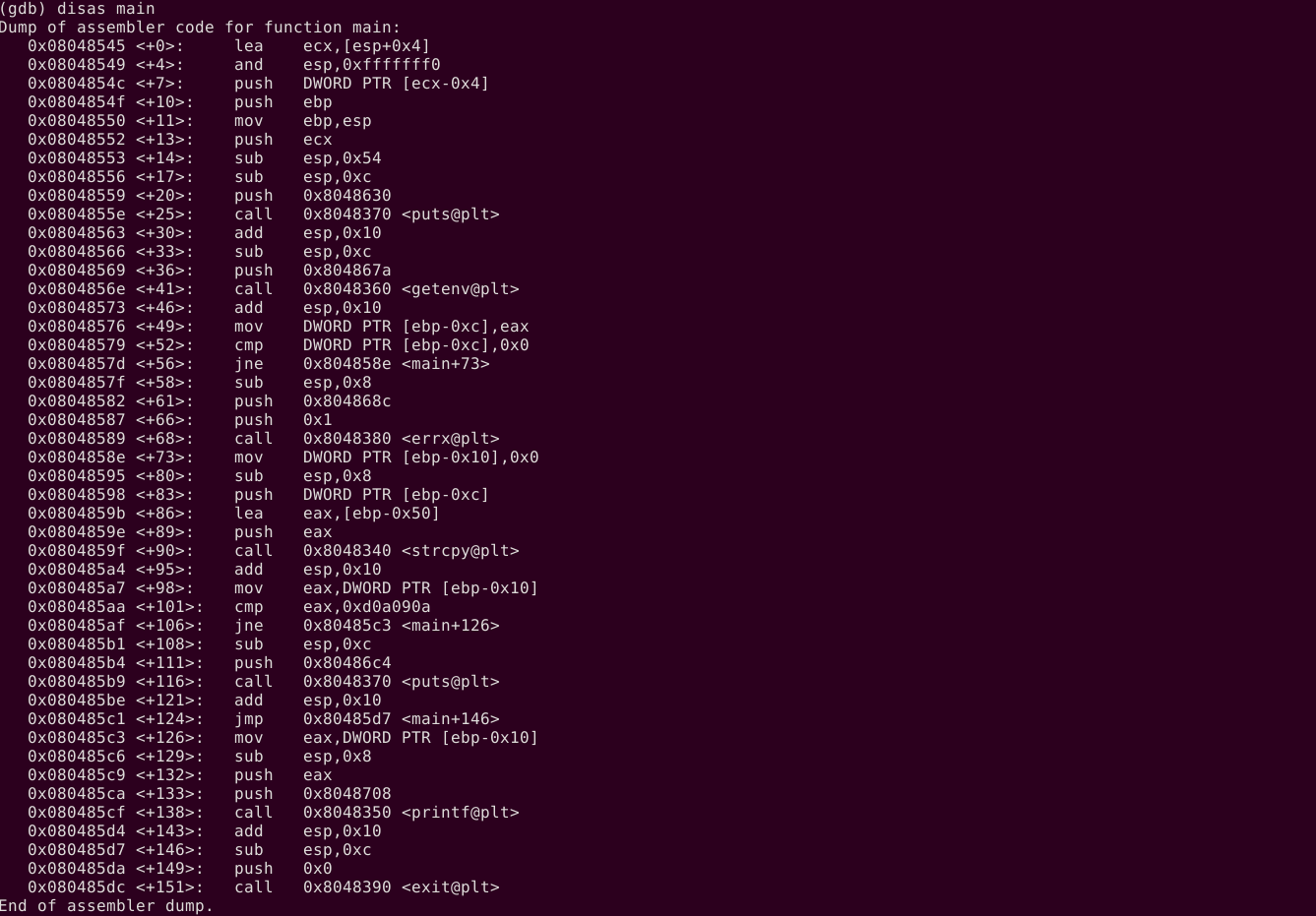 gdb ile disassembly, tersine mühendislik, linux